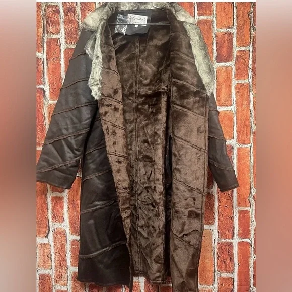 Lyndas New York XL Faux Leather & Fur Long Jacket 14-16